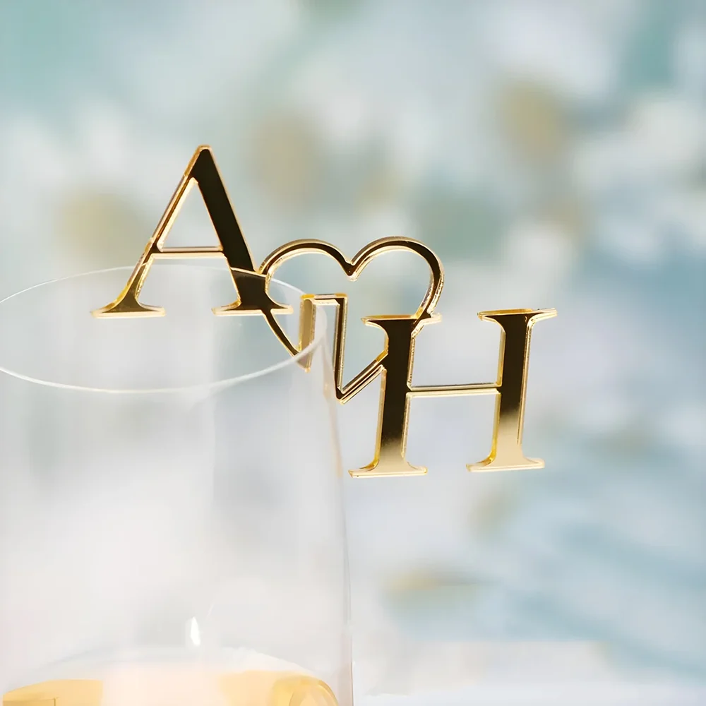 

20/50/80pcs Customized Wedding Drink Labels Initial Heart Acrylic Drink Labels Cocktail Drink Topper Champagne Charms