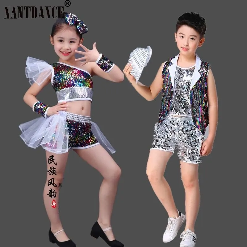 Tanzkleidung Mädchen Jazz Dance Street Dance Performance Kostüme Kinder Modern Dance Modell Laufsteg Pailletten Kostüme Röcke