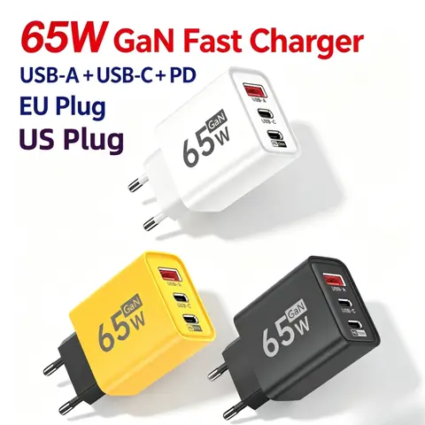 65W GaN USB Charger Type C Fast Charging Phone Charger Multi Ports Wall Adapter For iPhone 15 16  Samsung Xiaomi 17 Pro Huawei