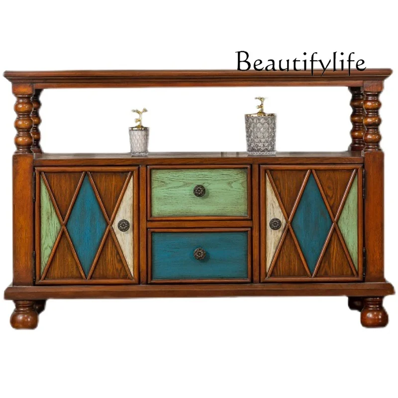 

American Country Antique Style Solid Wood Sideboard Entrance Cabinet Partition Locker