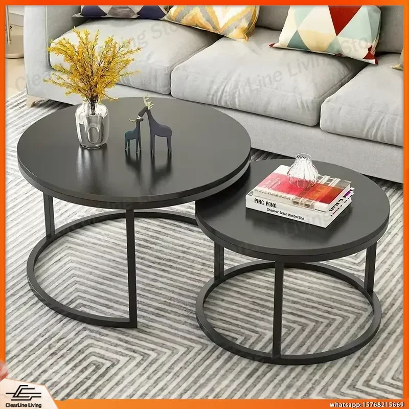 

2-in-1 Round Coffee Table with Marble Texture Top and Wooden Base Modern Light Luxury Living Room Tea Table for Small Spaces