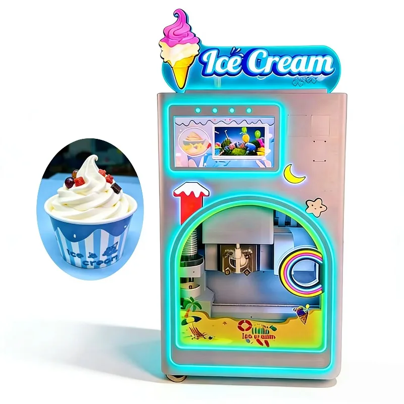 Coin Card QR Code Operated Ice Cream Vending Machine Multi Language Interface Unmanned Self Service Maker For Global Overseas