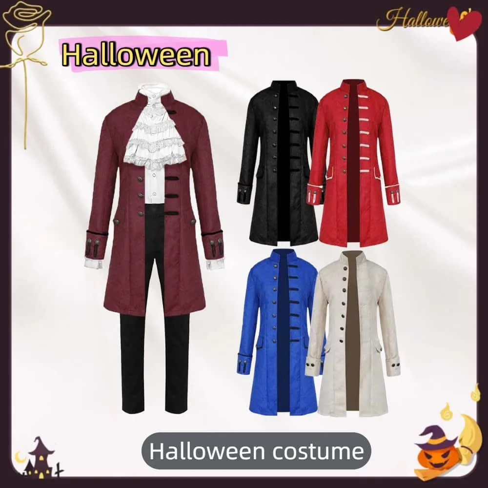 

Новое поступление осени 2025 года, средневековый мужской костюм, однотонная одежда для выступлений, жаккардовая куртка, официальная одежда