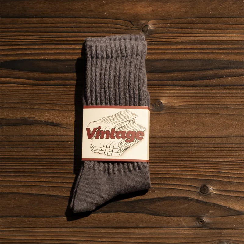 Männer Vintage Männliche Mittlere Röhre Socken Unisex Japanische Einfarbig Verdickte Sportsocken Handtuch Unten Paar Gestrickte Casual Socken