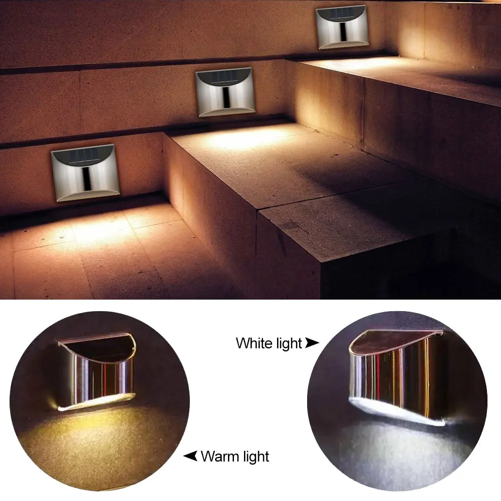 

2/4Pcs LED Solar Wall Lamp Staircase Light Stainless Steel Security Step Light Outdoor Waterproof Patio Pathway Stair