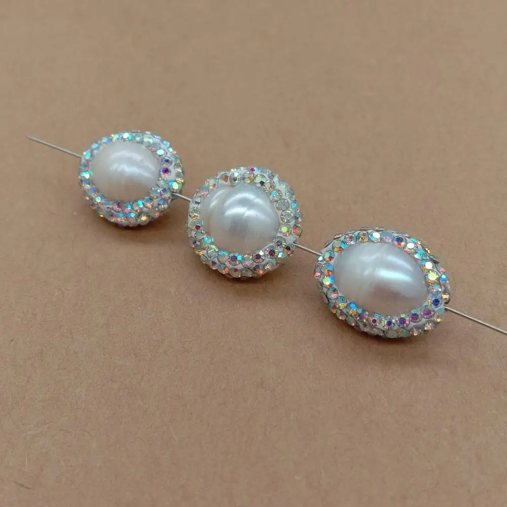 Wholesale 20 PCS Freshwater Cultured White Potato Pearl Trimmed With Rhinestone Beads Spacer Jewelry Finding Accessories