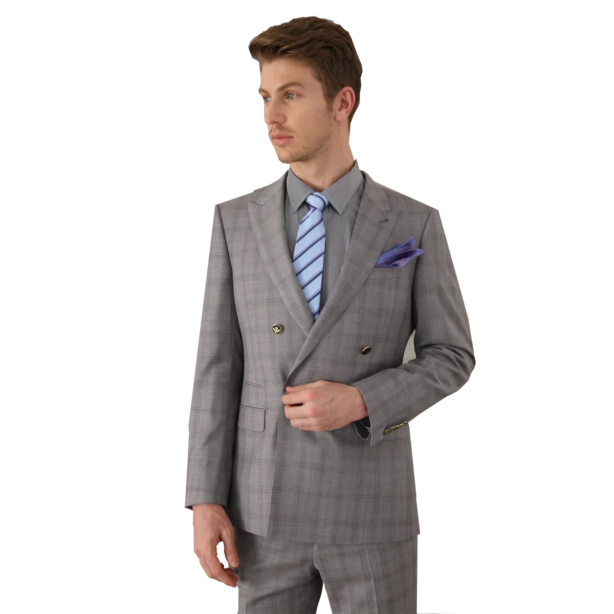 Tailor-made High Quality Worsted 150's Wool Green and Organ Check Suit Men Double Breast Reverse Collar Suit