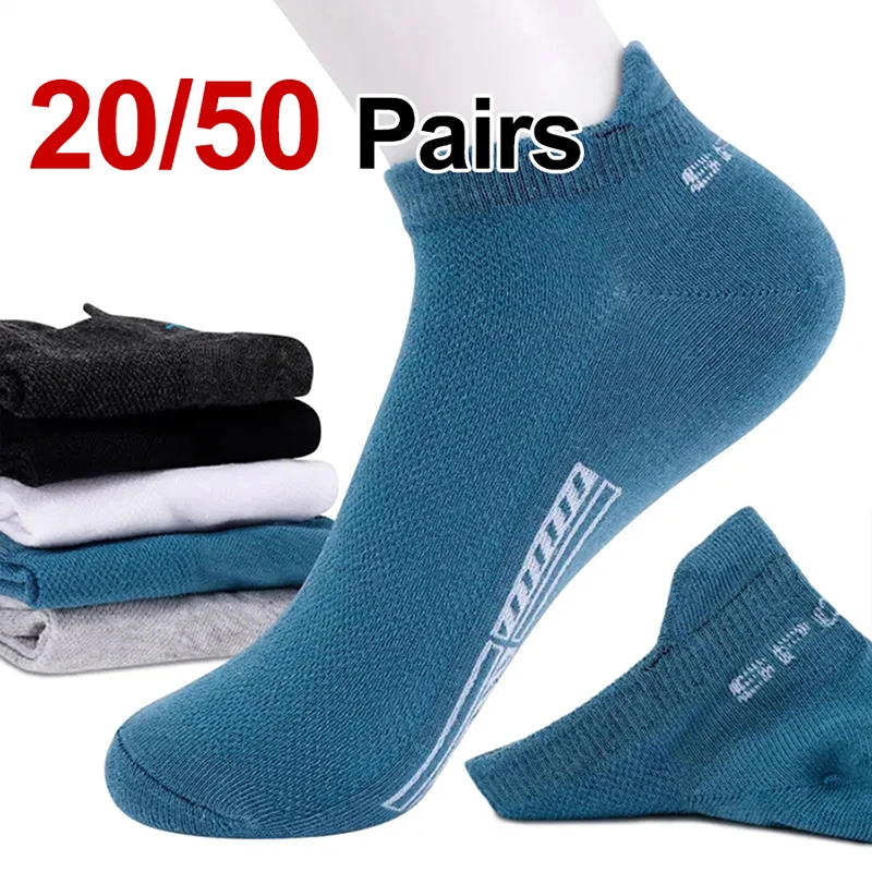 

20/50 Pairs Neutral High-Quality Sports Ankle Socks Fashionable Letter Printed Low Cut Mesh Breathable All Season Casual Socks
