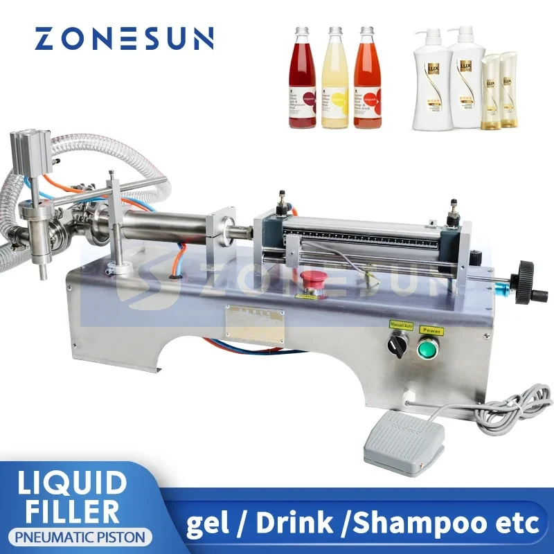 ZONESUN-máquina de llenado de líquidos, bomba de pistón neumática, llenador de botellas para champú, Gel, agua, vino, vinagre, café, aceite, bebida, ZS-YT1