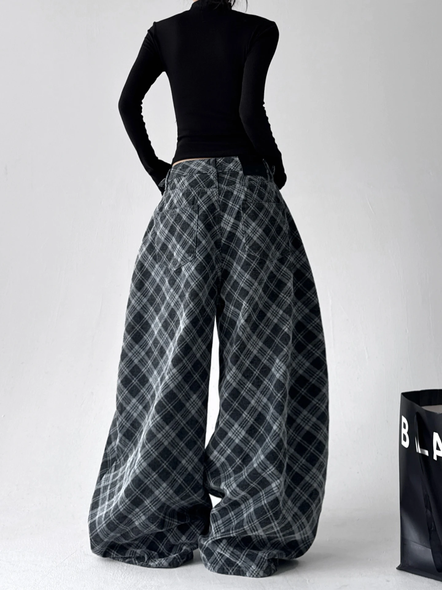 

American Sle Plaid Knife Jeans Loose Wide Leg Pants Men Women Winter Trendy Cleanfit Long Trousers High Street Loose Jeans