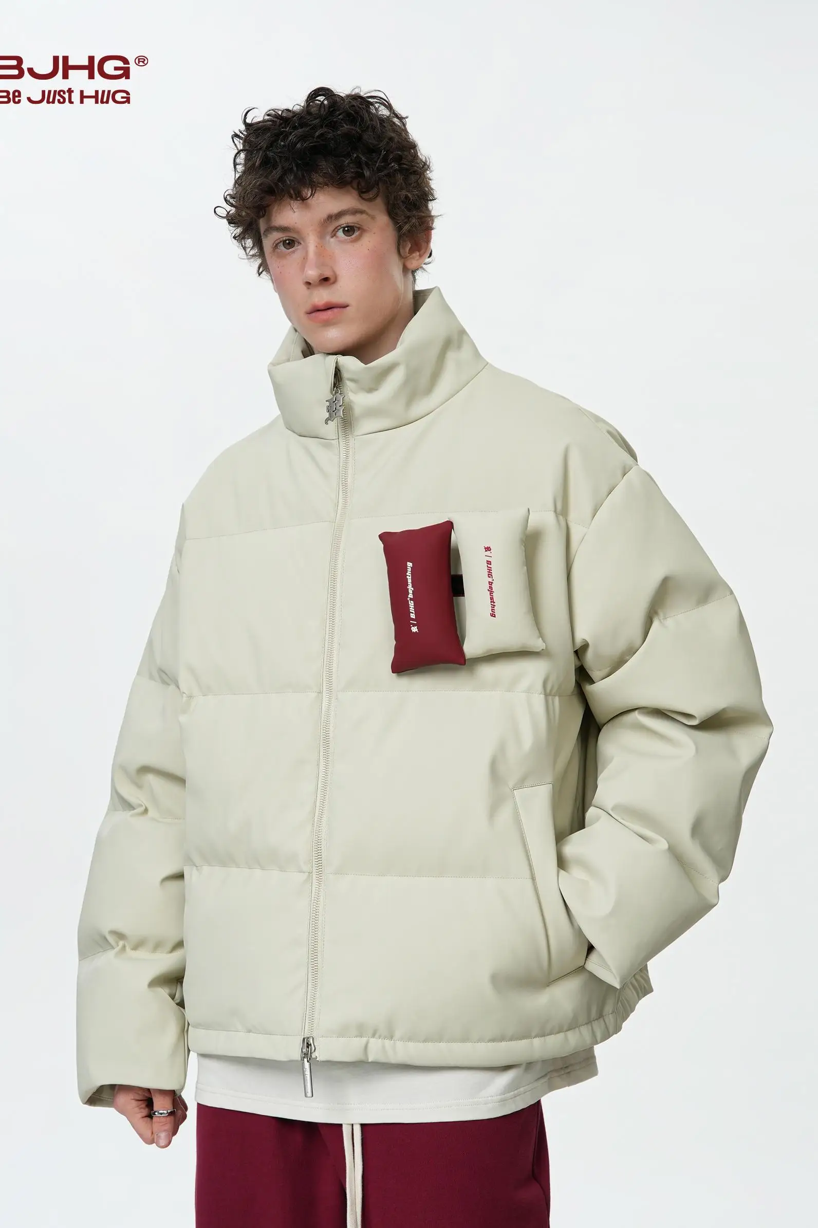 Jaqueta puffer vintage feminina, design de zíper de gola alta, casaco acolchoado de algodão, outono e inverno, 2022