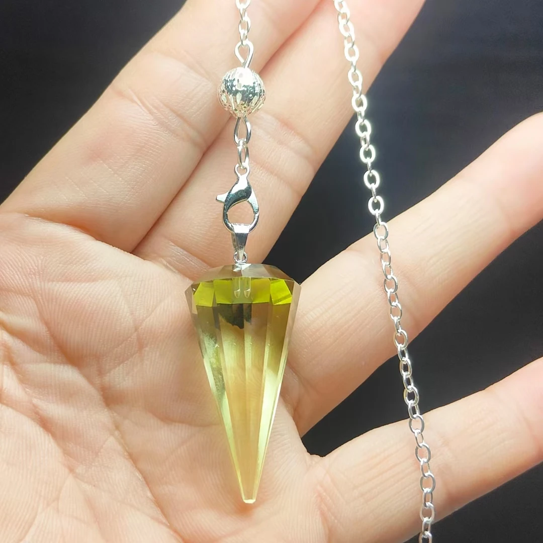 Natural Healing Yellow Crystal Hexagon Pyramid Reiki Pendulum Pendant Divination Dowsing Chakra Stone Pendulos Amulet Jewelry