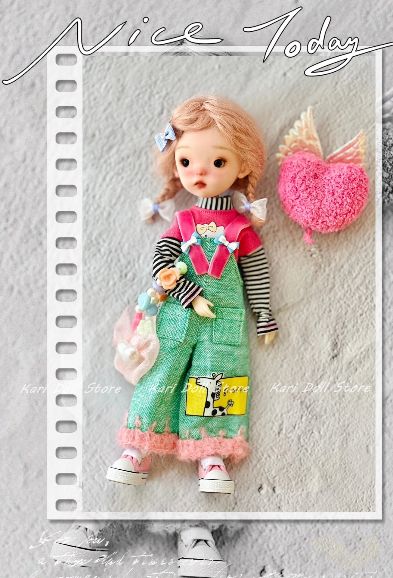 Kari Doll Natural Hard shell pink and tender beach wool wig for Landazz Landoudou Doll 16cm head circumference