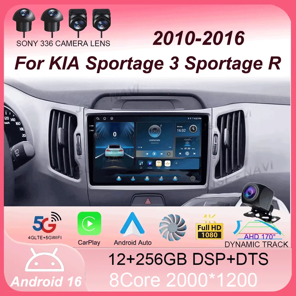 Android 16 Car Radio For KIA Sportage 3 Sportage R 2010-2016 Android Carplay Multimedia Player Car Stereo 4G WiFi Qualcomm 2din