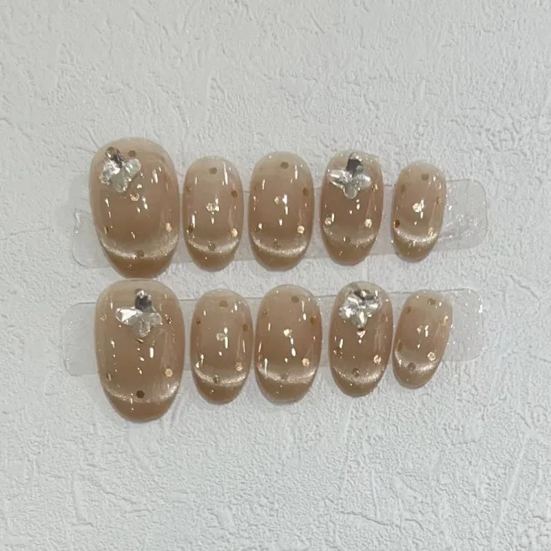 Falsche Nägel gefälschte Nägel volle Abdeckung drücken auf Nägel DIY reine handgemachte abnehmbare wieder verwendbare Hepburn Cat Eye Schmetterling Diamant-Set