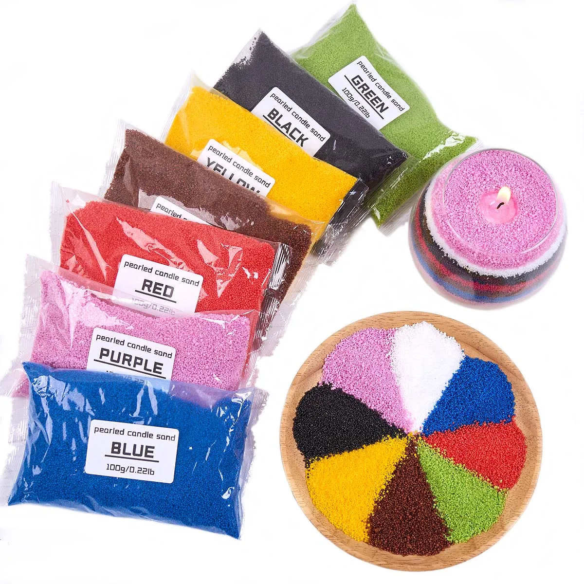 Cera de arena colorida de 100G, cera de flores de hielo, suministros para hacer velas perfumadas DIY, colores, cera de copo de nieve, cera de perlas, materiales de pintura de arena
