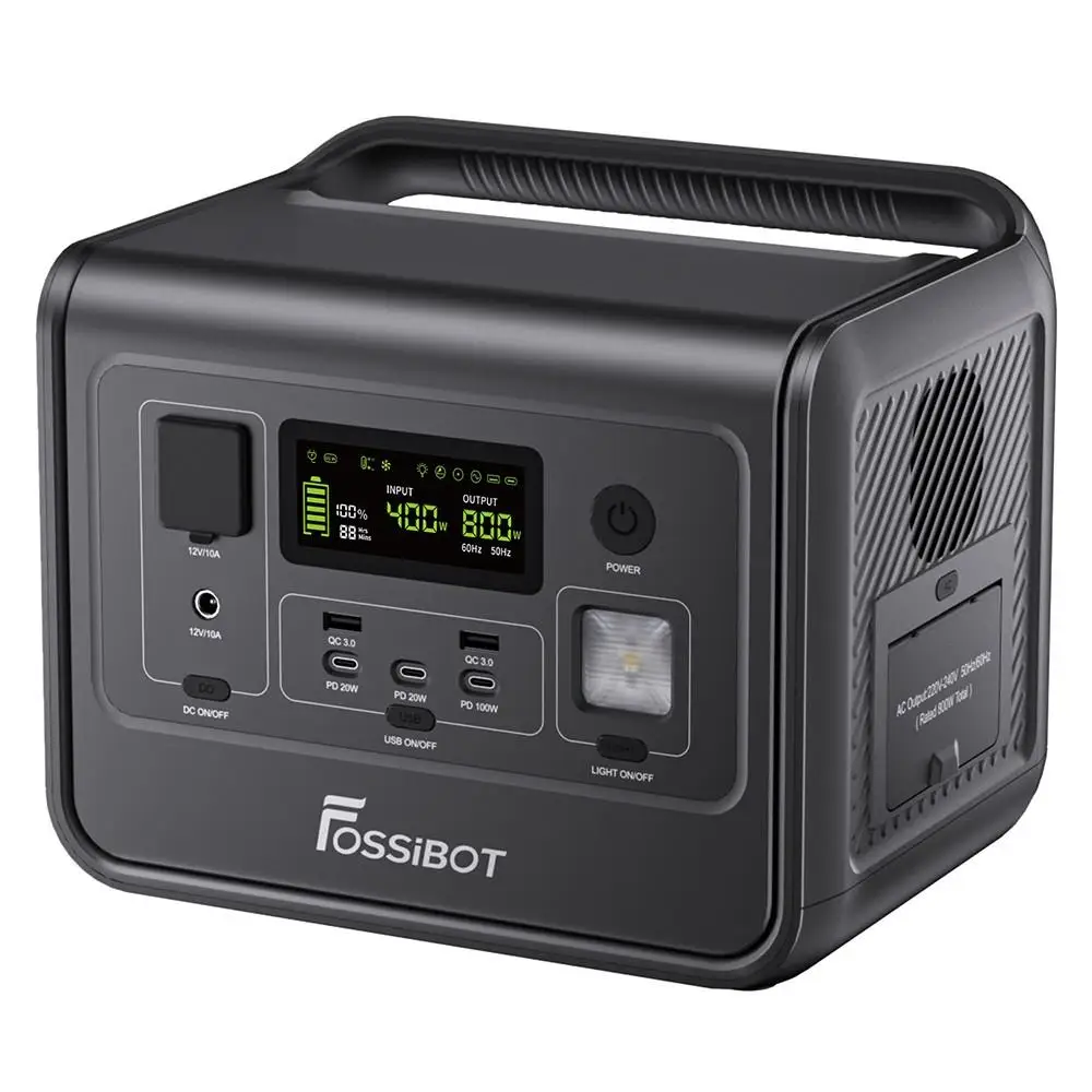 FOSSiBOT F800 Portable Power Station  800W AC Output,  512Wh LiFePO4 Solar Generator,200W Max Solar Input, 8 Outlets，3 LED Light