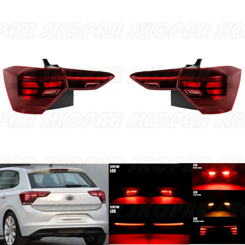 LED Tail Light For VW Polo Hatchback 2023 2024 4 Pcs Rear Lamp Brake light Turn Signal Car accessories 4
