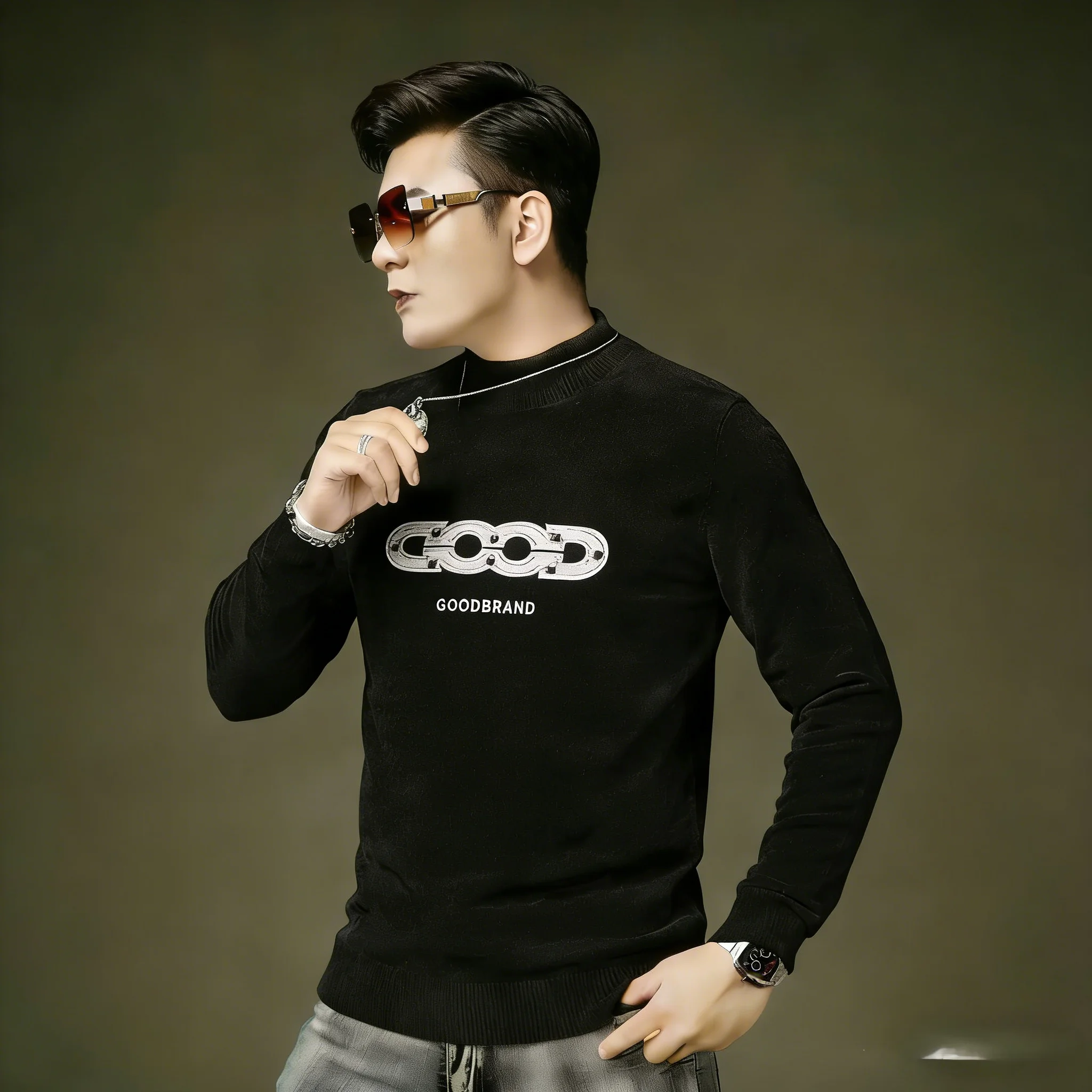 

2025 New round Ne Tie Dye Long Sve Loose Fit Slimming Men's Sweater Faionable Casual Sle Wool Blend Knitted Top