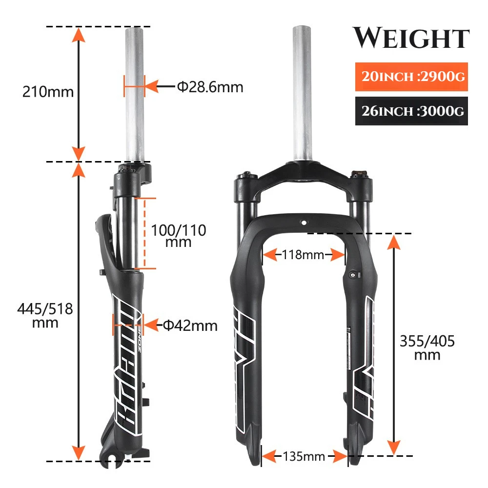 BOLANY 20-inch / 26-inch 4.0 Fat Tire 135mm Front Fork Snowmobile & Beach Bike Spring Mechanical Front Fork Bicycle Snow Fork