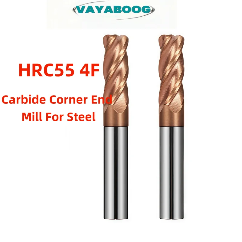

VAYABOOG HRC55 Corner Radius Carbide End Mill 4F R Ballnose CNC Tungsten Steel Milling Cutter Coated Surface Machining Metal