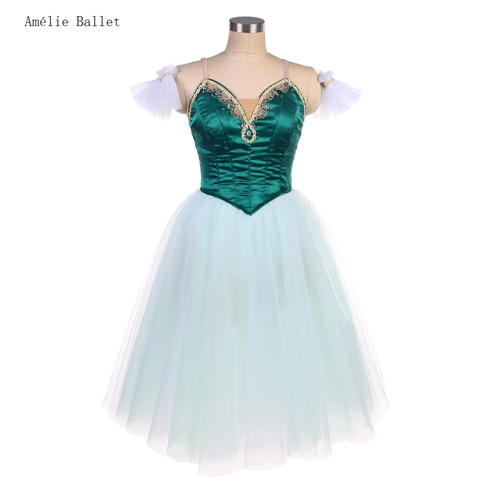 

B24017 Customized Green Professional Ballet Tutu Girls & Women Performance or Competition Costumes Romantic Long Ballet Tutu