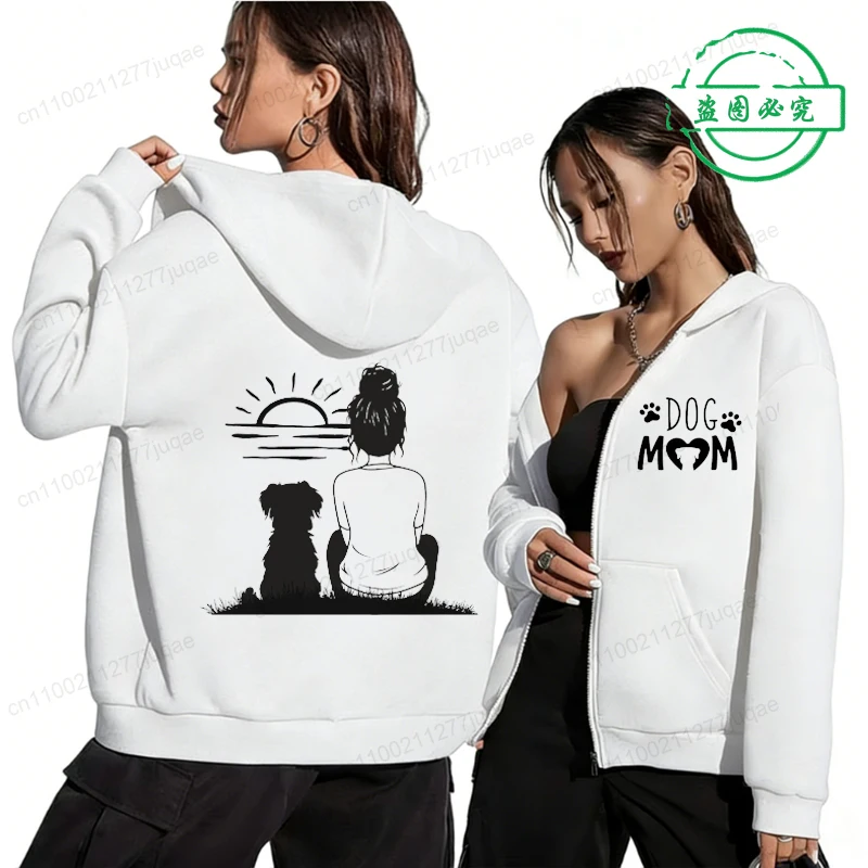 

Толстовка с капюшоном Dog Mama, модная толстовка на молнии, женская эстетичная кофта, минималистичная толстовка с графическим принтом