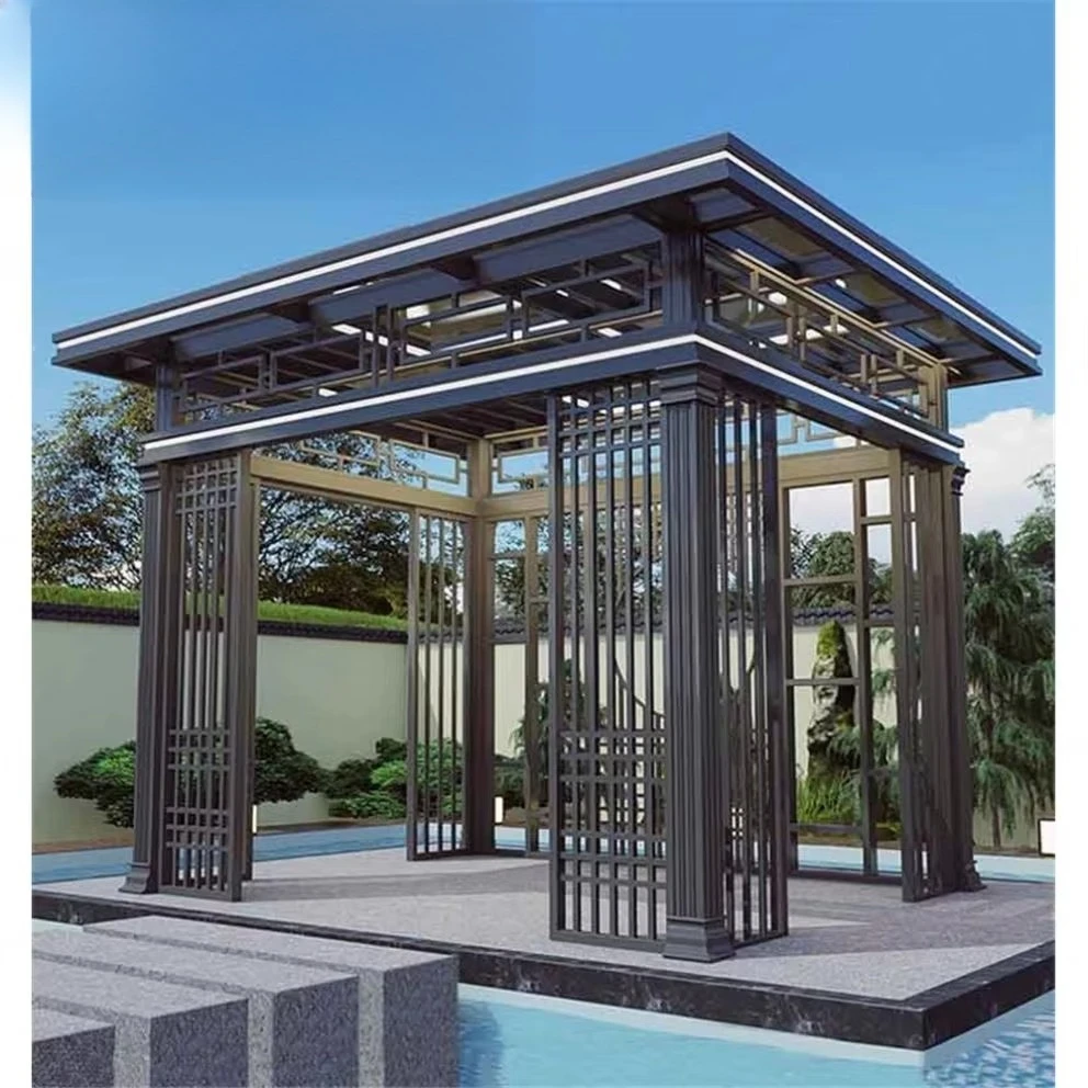 Outdoor Cast Aluminum Modern Table Chair Set Waterproof Balcony Leisure Canopy Gazebo Pergola Villa Creative Aluminum