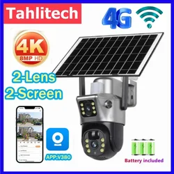 4K 8mp 4G Sim Kaart Zonnebatterij Camera Buiten Draadloze Wifi Ip Cam Dual Screen Beveiliging Bewaking Cctv