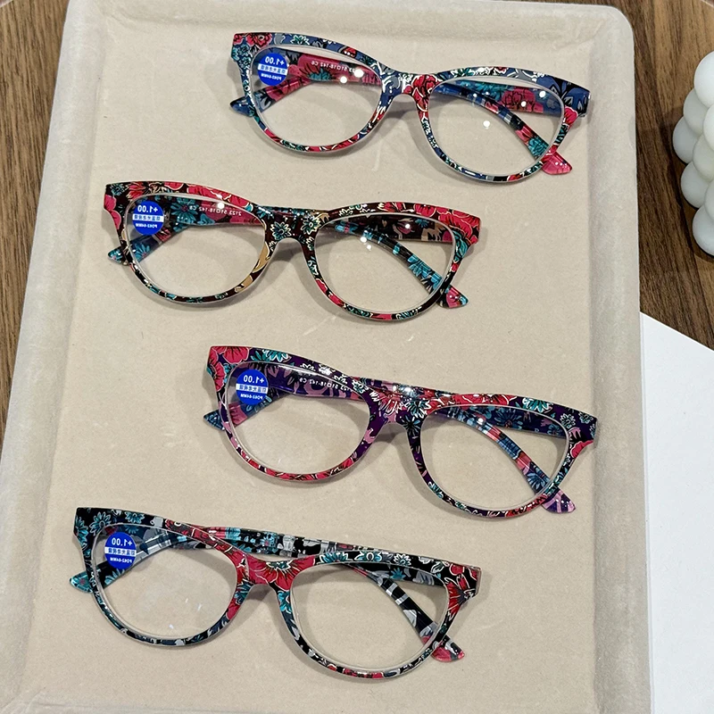 Anti Blue Light Reading Glasses for Middle-aged and Elderly Men and Women Fashionable Cat Eye Tattered Frame Presbyopia Glasses