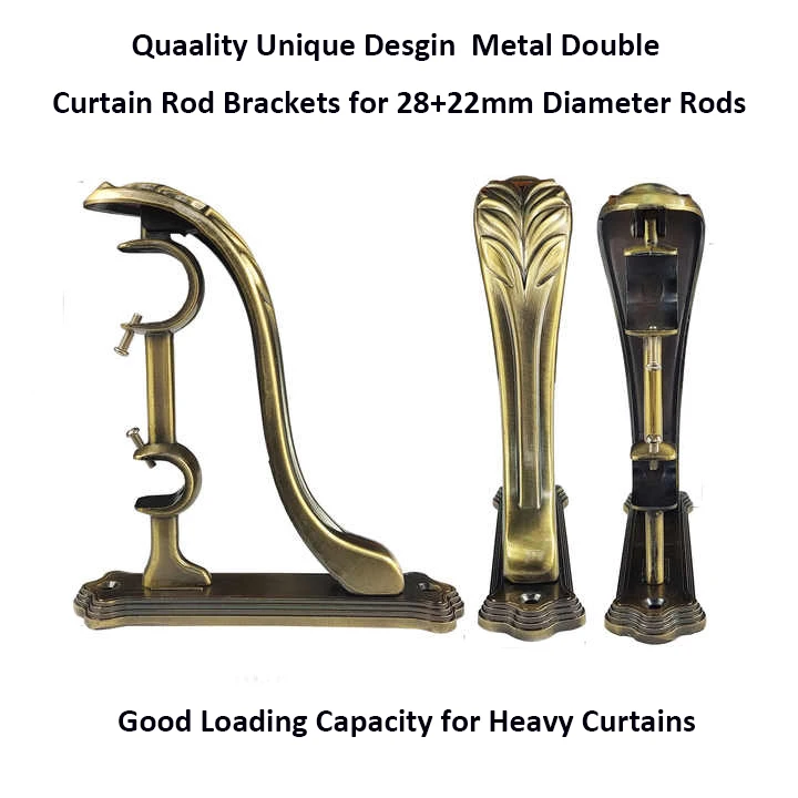 

SSD 2Pcs Brass Luxury Heavy Metal Double Curtain Rod Bracket Holder Drapery Rod Bracket Hook Hanger For 28/25+22/19mm Dia. Rods