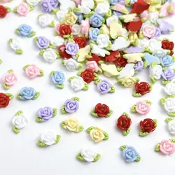 30PCS Resin Rose Nail Art Decorations Minimalist Luminous Flower Green Leaf Nail Charms Manicure DIY Charm Crafts