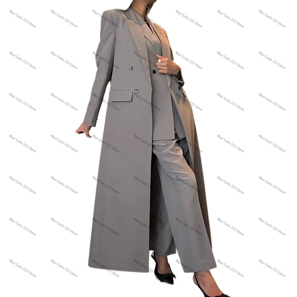 Terno de peito duplo formal feminino, lapela de pico, jaqueta longa, calça, conjunto de colete, roupas femininas elegantes, blazer Abaya, high-end, 3 peças