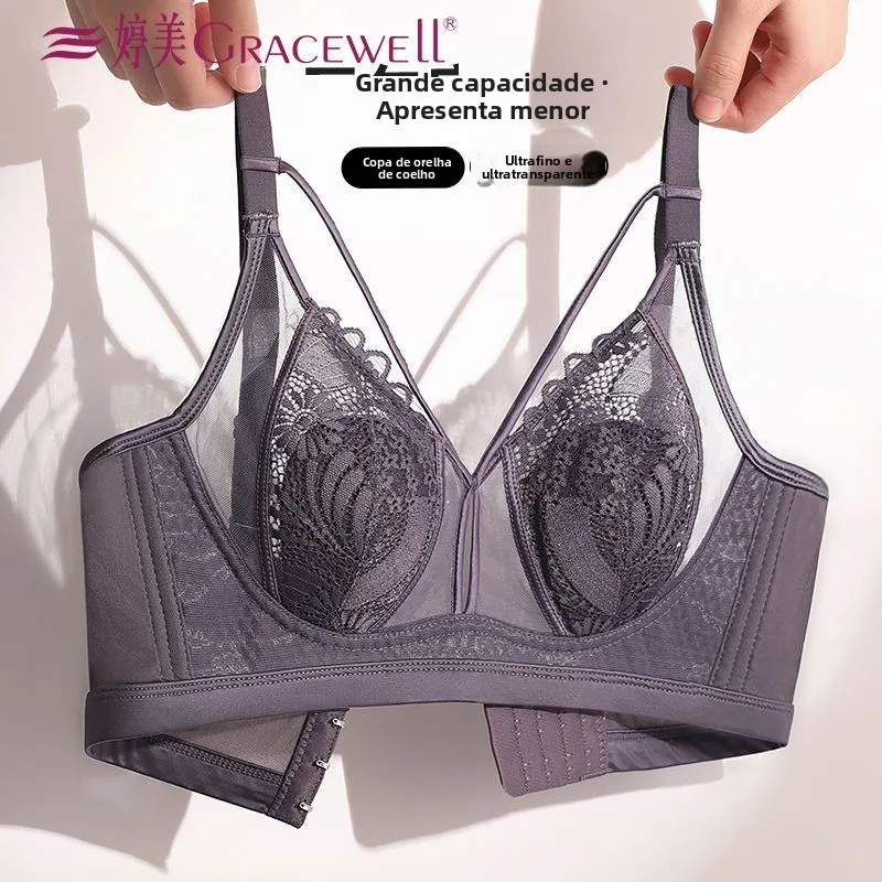 tingmei-summer-breathable-thin-rabbit-ear-large-chest-illusory-small-sexy-lace-bra-women's-adjustable-anti-sagging-underwear