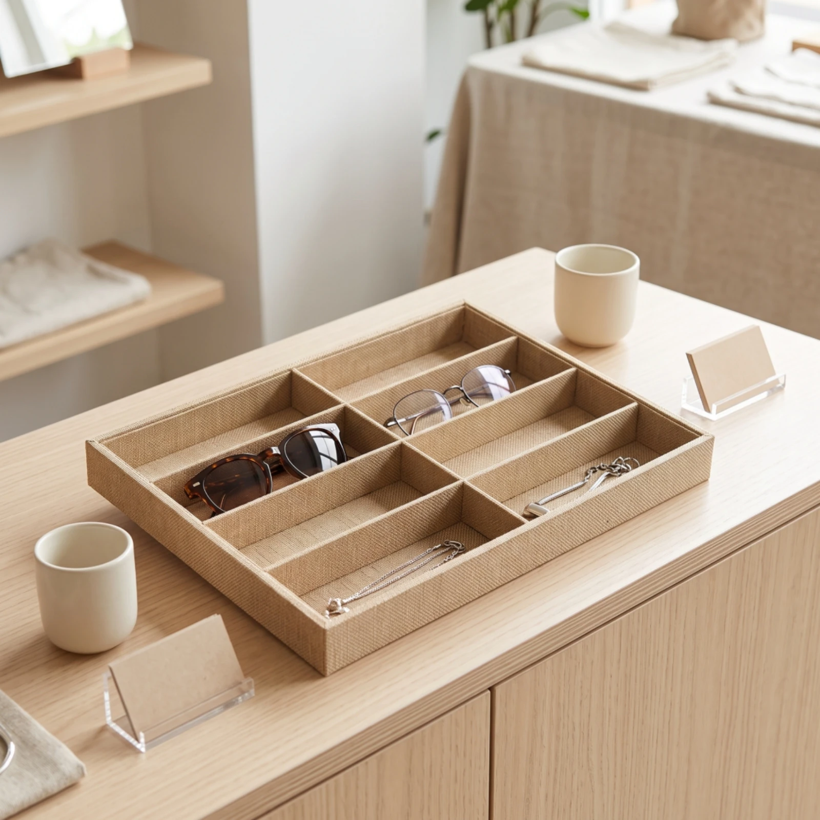 Eyeglasses Display Tray Open-Top Eyewear Tray with 8 Compartments Glasses Storage Holder Box Slim for Retailers