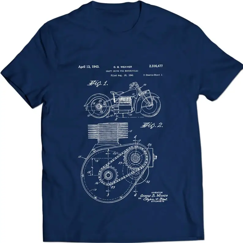 Shaft Drive Motorcycle Patent Motorbike T-shirt Mens Gift Idea 100% Cotton Birthday Present