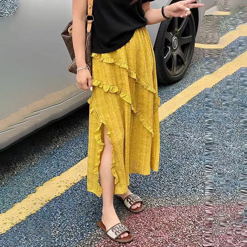 

Женская юбка трапециевидной формы со скошенной кромкой грибка, летняя новая стильная свободная утягивающая юбка с высокой талией, темпераментная модная юбка