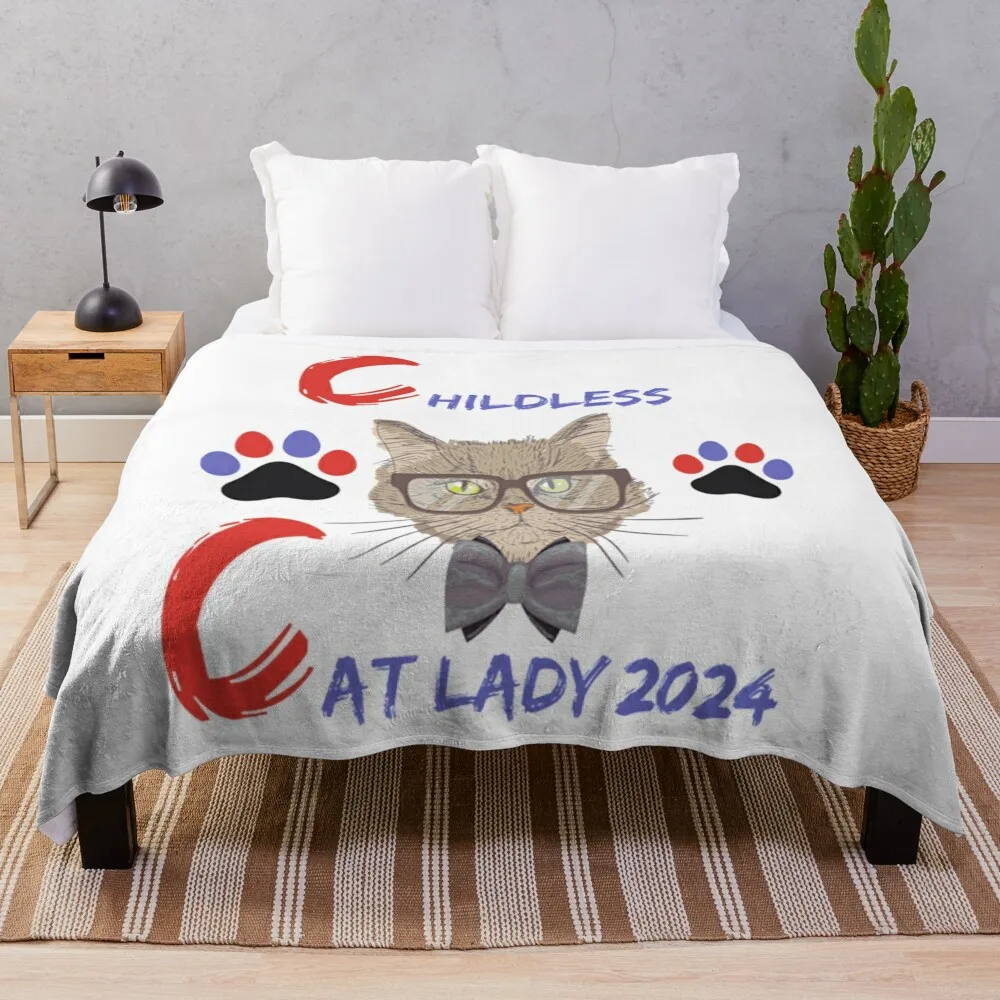 

definitely not childless cat lady Throw Blanket Cute Plaid Thins Warm Summer Beddings Blankets