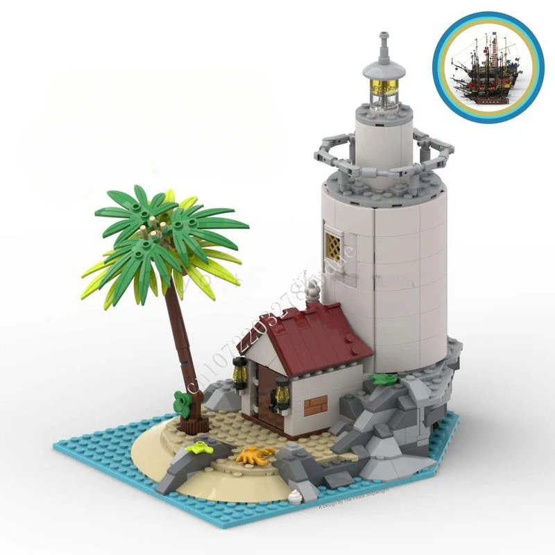 

568 шт. Shipwreck Island Lighthouse MOC креативная модель с видом на улицу, строительные блоки, архитектура, сделай сам, сборная модель, игрушки, подарки