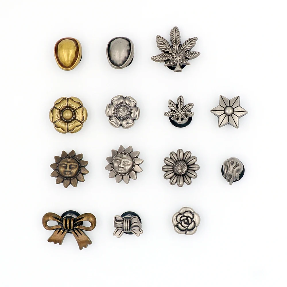 Shoe Accessories Charm Plant クロックスジビッツ Metal Punk Style Detachable Bow Decorations Slipper Sandals Adult Kids Gift 1 Set 14 Pcs