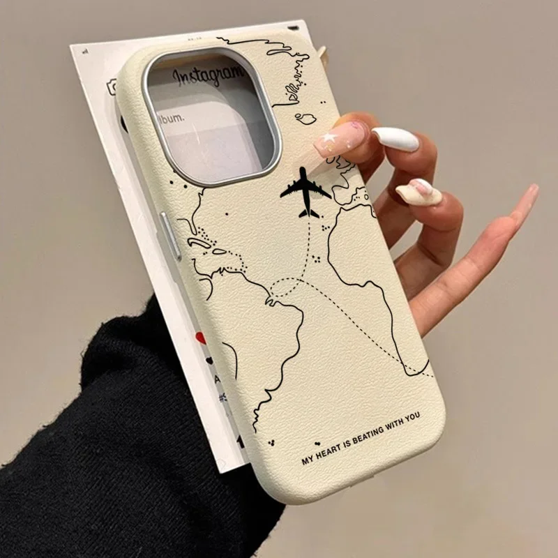 

Airplane Lichee Design Leather Phone Case For iPhone 17 16 15 14 Pro Max 13 12 11 XS X XR 7 8 16 Plus SE2 Shockproof Soft Cover