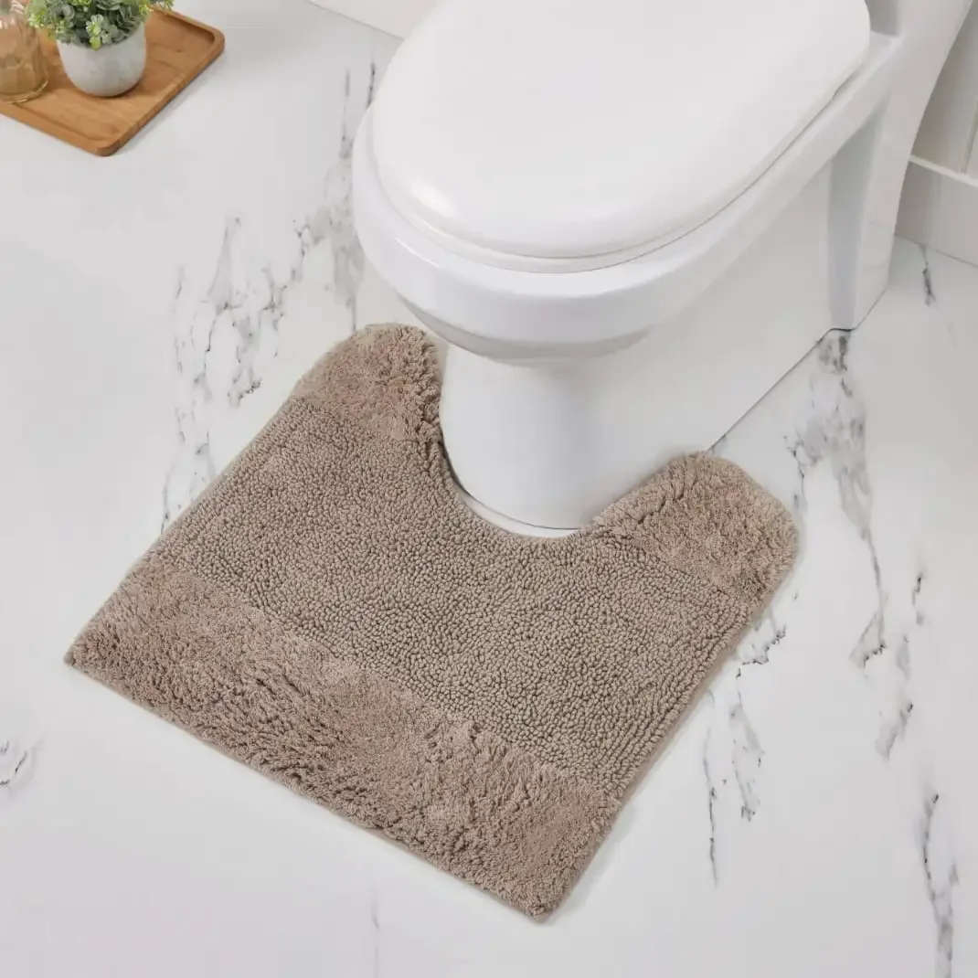 

20' x 20' U-Shape Toilet Rug 100% Cotton Non Slip Tufted Contour Bath Mat, Water Absorbent Bathroom Rug, (Beige) Granada Collect