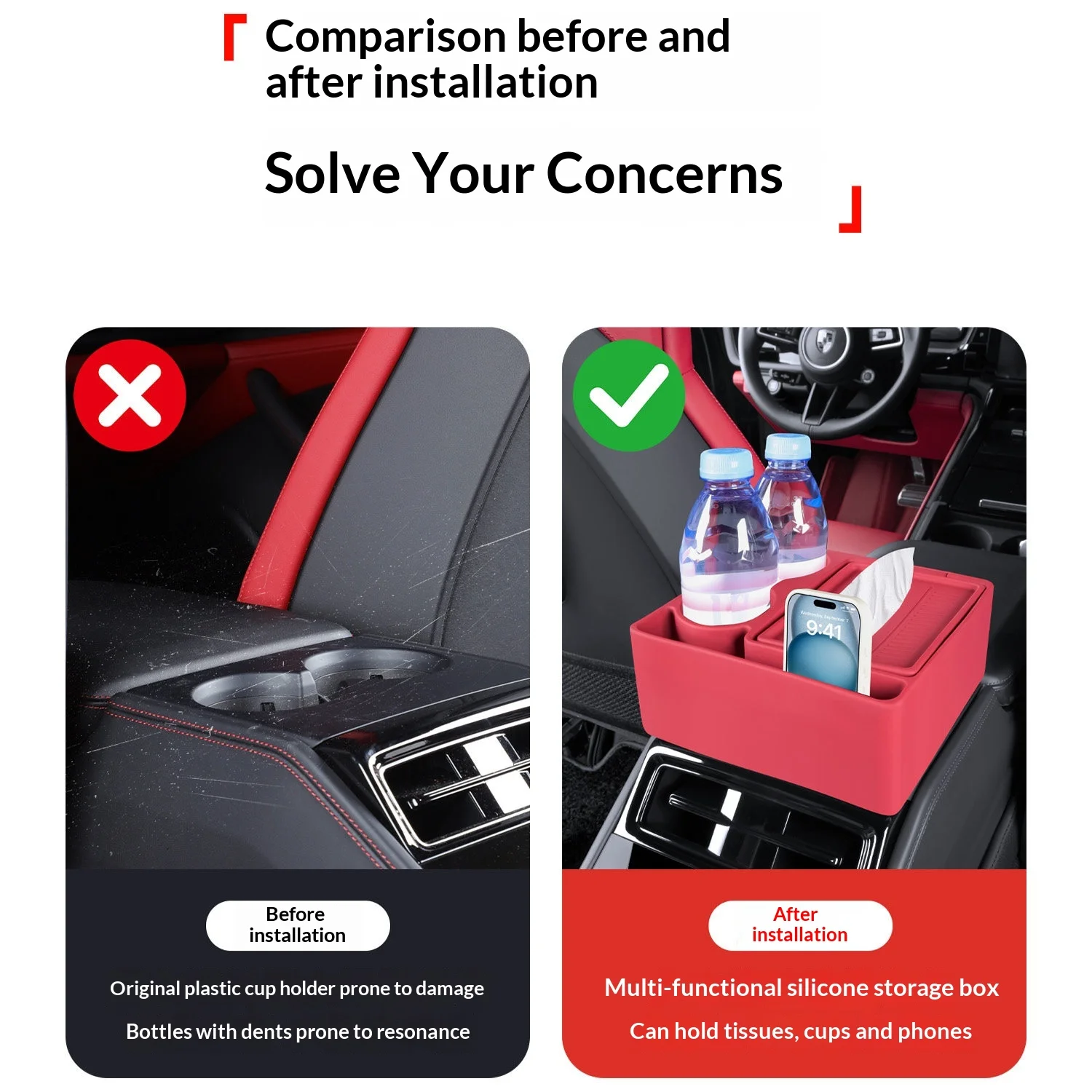 For New Porsche Panamera Car Rear Water Cup Tissue All In One Storage Box Interior Organizer Modification Accessories
