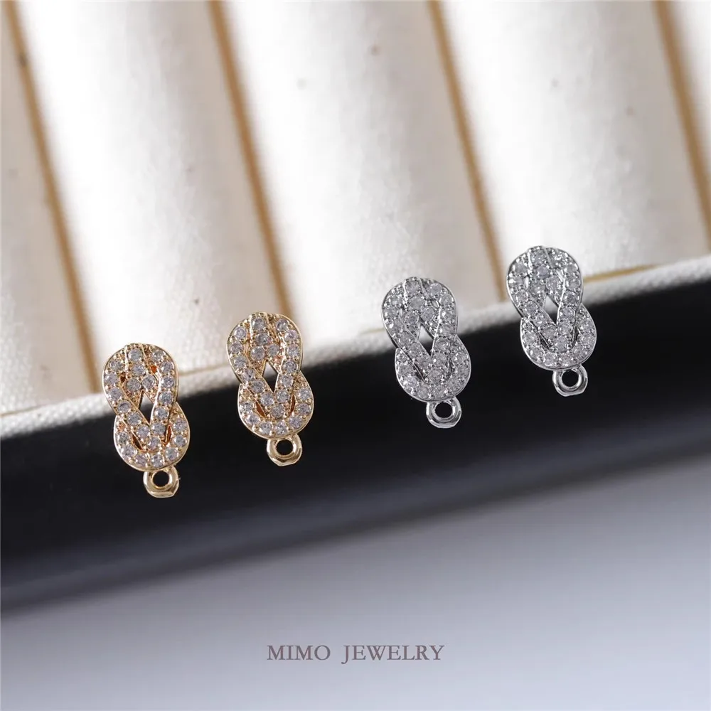 

Copper-plated Real Gold Simple Micro-inlaid Zircon 8-character Knotted Stud Earrings, Earclips DIY Handmade Charm Accessories