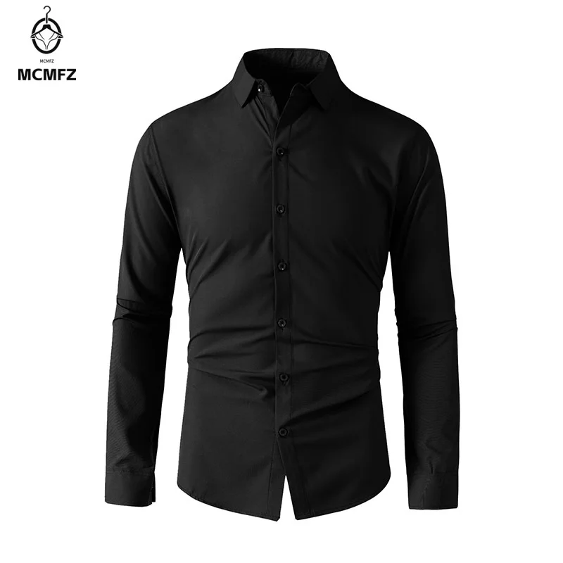New Men's Business Casual Long Sleeved Solid Color Shirt Wrinkle Resistant Wrinkle Free Comfortable All Season Versatile Top