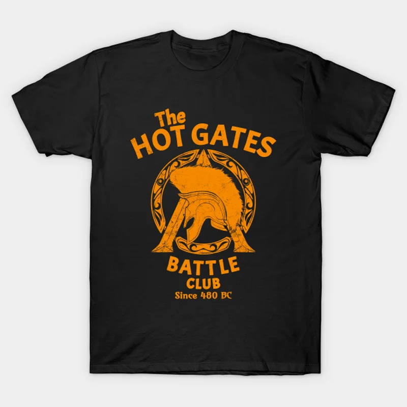 The Hot Gates Battle Club. Corinthian Helmet and Sparta Symbol T-Shirt New 100% Cotton O-Neck Short Sleeve Casual Mens T-shirt