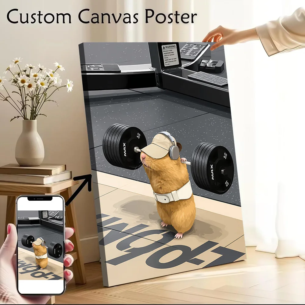 Hamster Lifting Weights Canvas Print Perfect Gift for Fans Lovers Personalized Wall Art Poster for Decor Living Room Painting