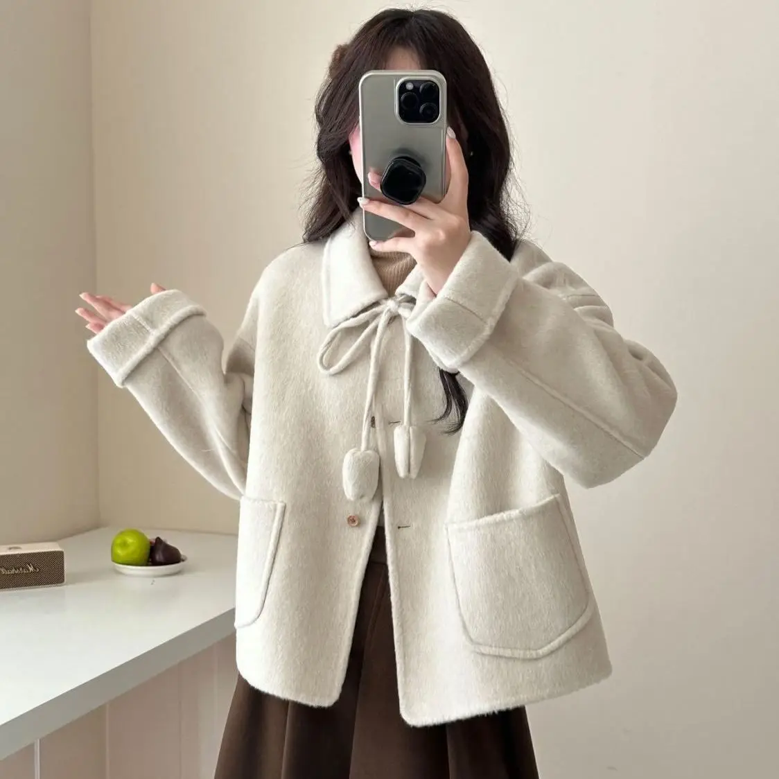 Double Faced Wool Coat Autumn Winter Women Fashion Minimalist Outerwear Jacket Top
