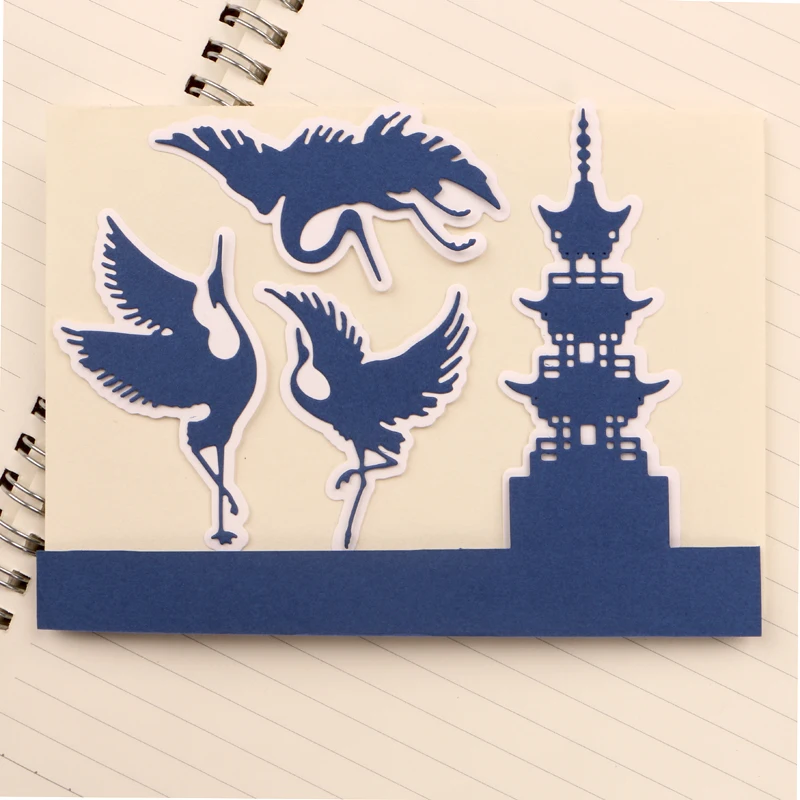 DUOFEN METAL CUTTING DIES Chinese Japanese pagoda cranes stencil DIY Scrapbook Paper Album 2023 new