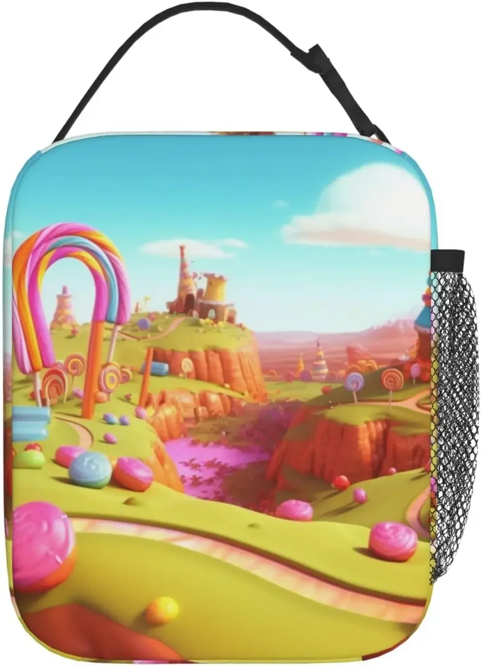 Colorful Candy Land Insulated Lunch Box Waterproof Tote Bag Reusable Lunch Cooler Bag with Side Pockets for Work Picnic Travel